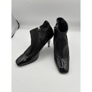 GIUSEPPE ZANOTTI Black Patent Leather Ankle Boots Silver Heels Size 37 US‎ 6.5